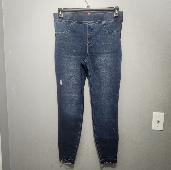 SPANX Denim - Spanx Women's Distressed Ankle Skinny Pull On Blue Jeans Size Large